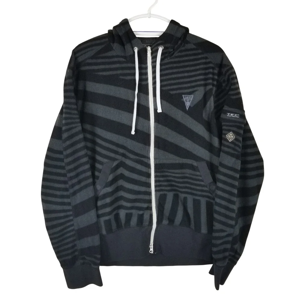 Staple Design‎ TEC Hoodie Mens Medium Black Grey Striped Fleece Knowmatic Kit